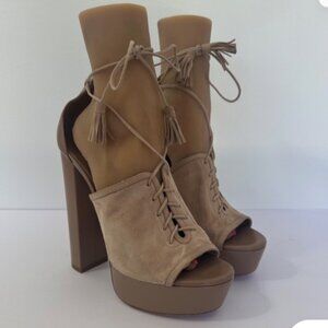 Aquazzura Jac Plateau Suede Leather Sandals Platform Lace Open Toe